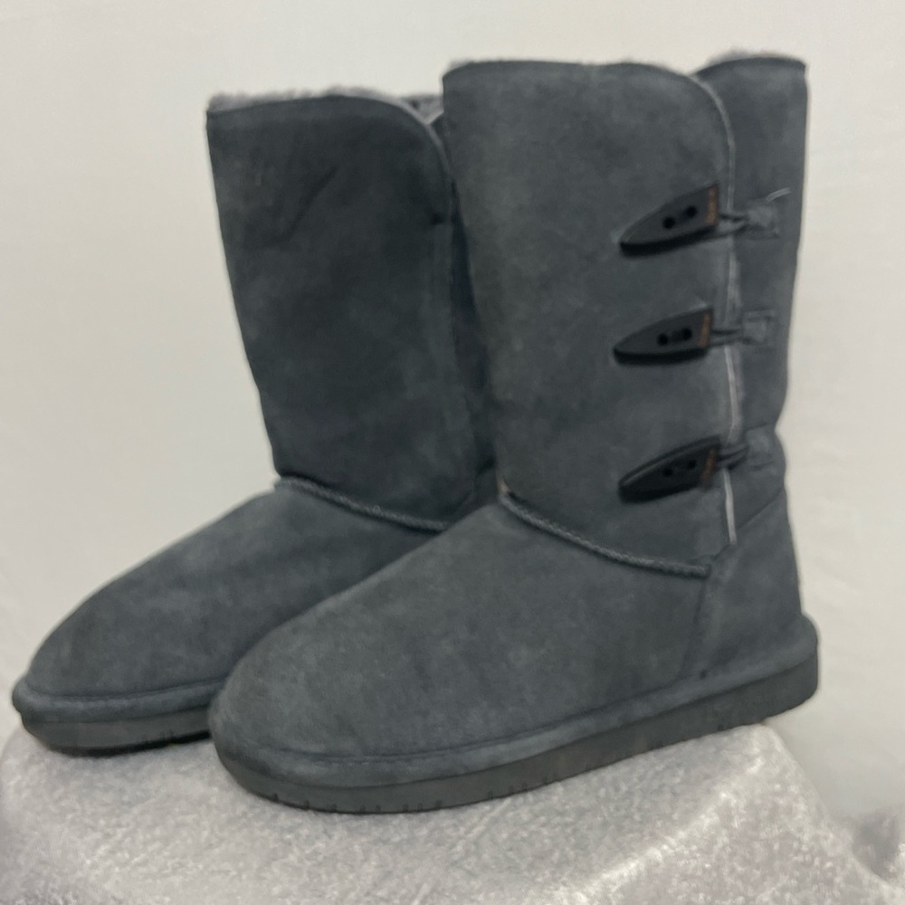 Bearpaw Sarah Tall Gray Suede Boots – women’s Size 7(B38)✨